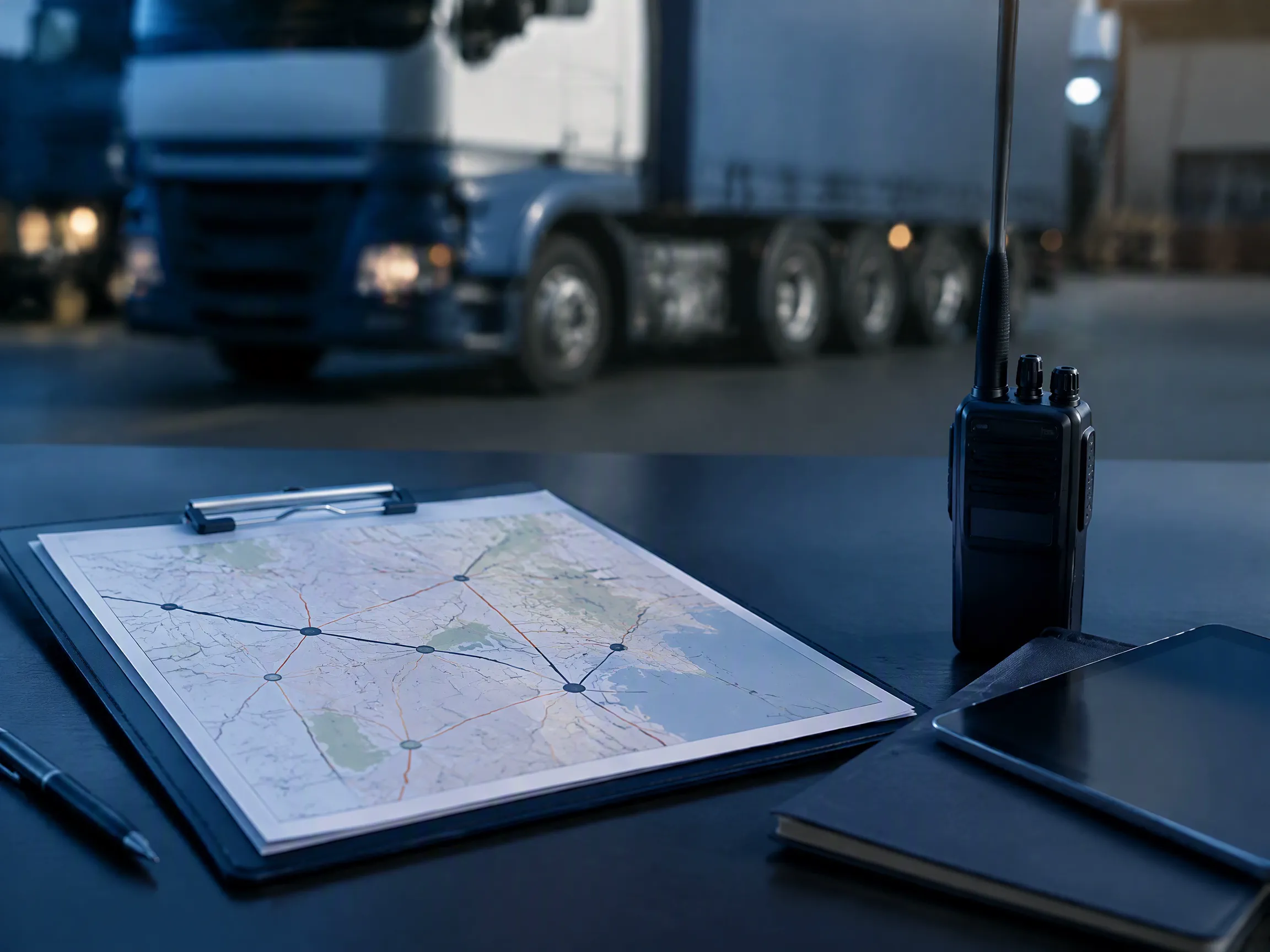 Transport planning materials beside a freight vehicle